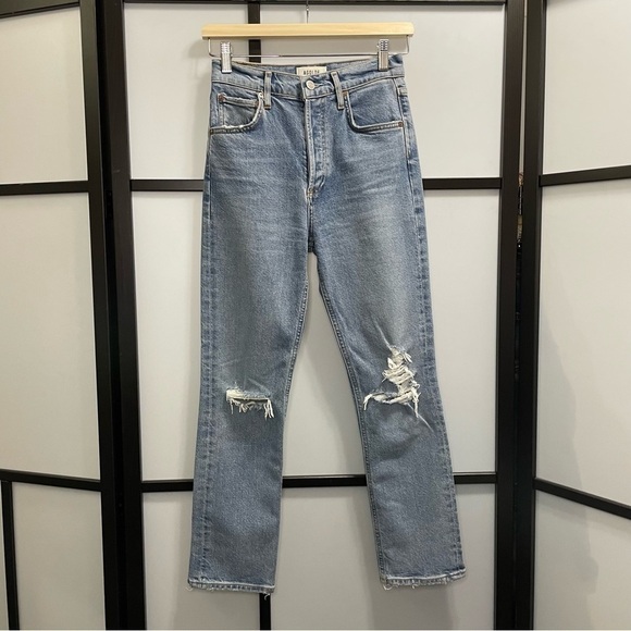 𝅺[24] AGOLDE Riley Hi Rise Straight Leg Crop Distressed Denim Jean In Whiplash - Picture 2 of 13